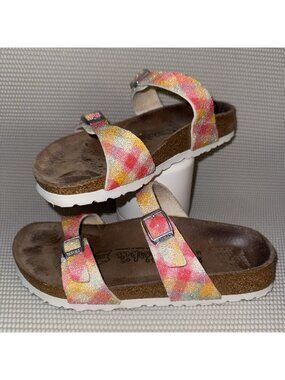 Birkies by Birkenstock Tahiti Plaid Sparkle Sandals Strap Leather Womens Size 6